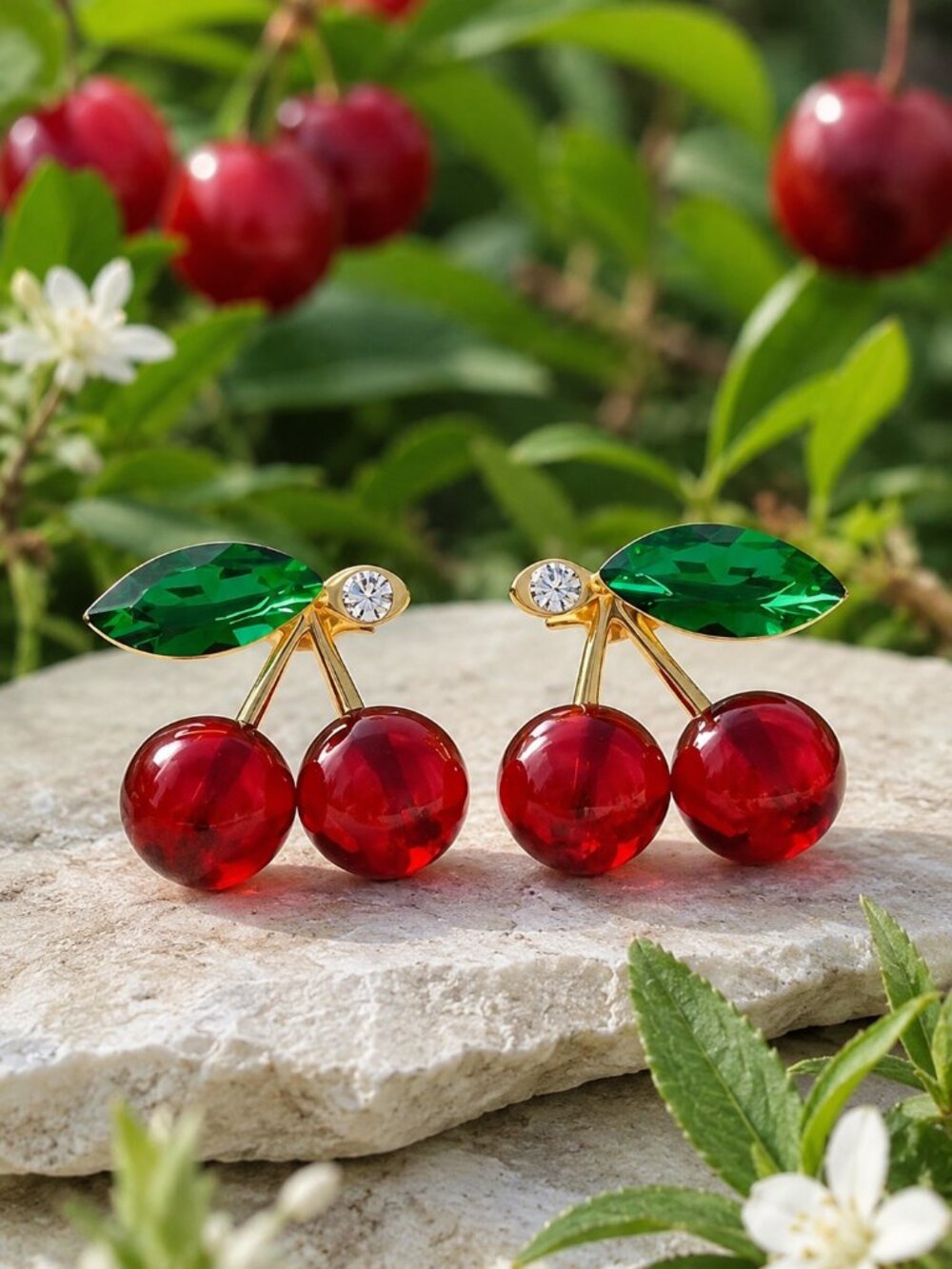 925 Silver Post Red Cherry Crystal Studs Coquette Coconut Girl Gold Tone 0.5"